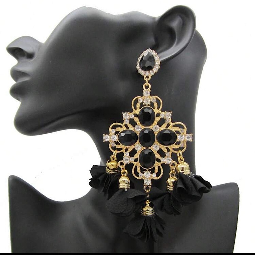 Elegant Black and Gold Statement Earrings